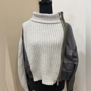 Dear John Cream Ribbed Turtleneck Sweater with Zip Detail